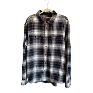 Orvis Mens Flannel Shirt XL Black and White Plaid Button‎ Up Long Sleeve Casual